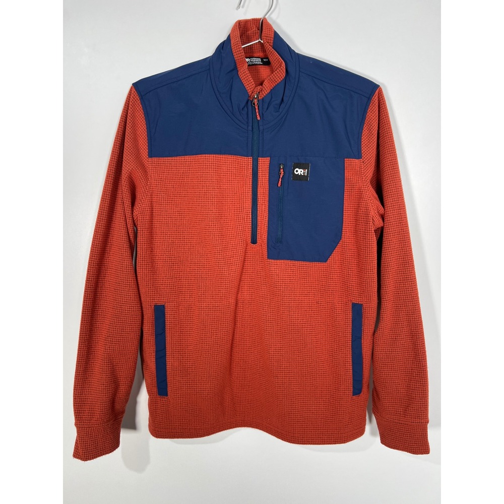 Outdoor Research Trail Mix Quarter Zip Orange Blue Waffle Grid Fleece Pullover M